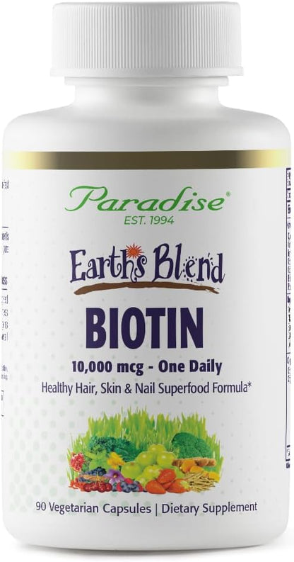 Paradise Herbs Earth's Blend Biotin Supplement, Hair, Skin & Nails, Whole Body Health, Vegan, Non-GMO, Gluten Free, 90 Vegetarian Capsules