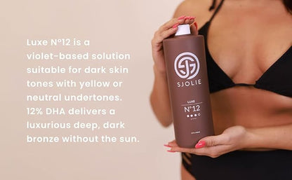 SJOLIE Spray Tan Solution - Luxe 12 - Violet Based Dark Blend | Sunless Tanning Solution for Deep, Dark Bronze Finish, All Natural (32oz)