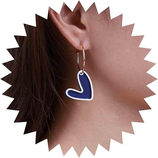 Vintage Blue Heart Earrings Enamel Heart