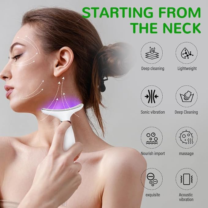7-in-1 Neck and Face Grooming Device with Red Light Therapy, 3 Vibration Modes and Ergonomic Design to Firm Skin and Eliminate Wrinkles