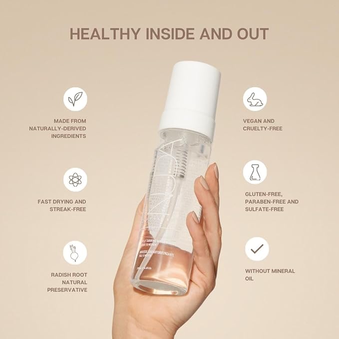 Nuda Self Tanning Water Mousse - Light to Medium | Streak & Transfer-Free Clear Self Tanner | Hydrating Sunless Tanner for a Natural Look | Lightweight Fragrance-Free Self Tanning Mousse, (6.4 Fl Oz)