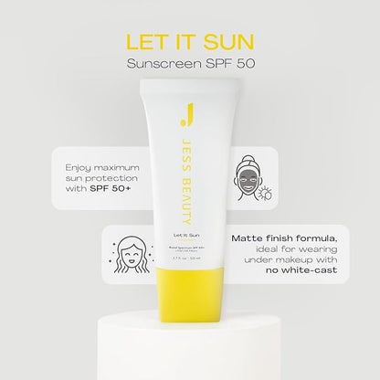 Jess Beauty Let it Sun 50+ Sunscreen, Green Tea & Aloe Extract, 1.7 fl oz