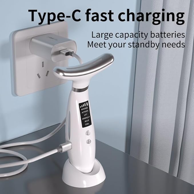 Facial Massager -7 Color Red-Light-Therapy for Face and Neck for Wrinkles, Double Chin, Vibrating Facial Massager with Thermals (Pink5)