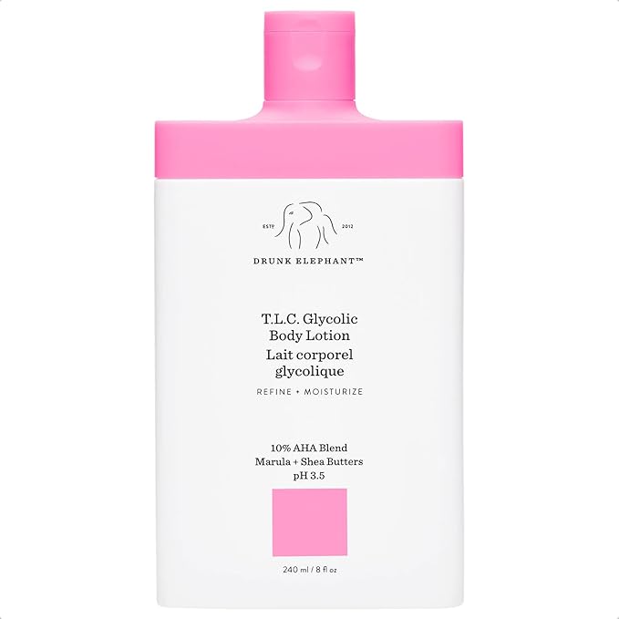 Drunk Elephant T.L.C. Glycolic Body Lotion with Marula and Shea Butters. Refining and Moisturizing for Healthy Skin (240 mL / 8 Fl Oz)