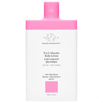 Drunk Elephant T.L.C. Glycolic Body Lotion with Marula and Shea Butters. Refining and Moisturizing for Healthy Skin (240 mL / 8 Fl Oz)
