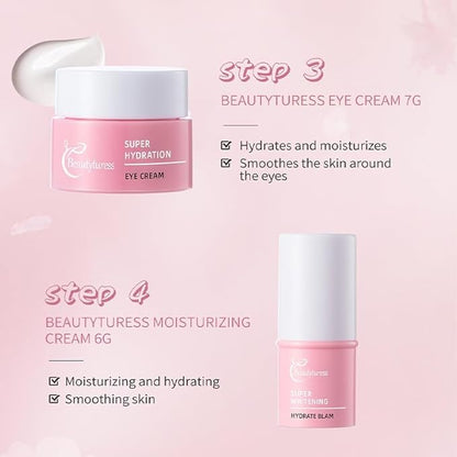 Hydrating Skincare Set - Travel Essentials - Enrich Sodium Hyaluronate & Vitamin C - Small Skin Care Kit with Face Cleanser, Serum, Balm, Eye Cream & Night Cream, Facial Kit for Women