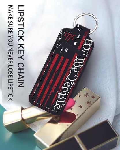 Chapstick Holder Keychain Holder Neoprene Lip Balm Lipstick Lip Gloss Holder Travel Accessory for Girls Women Gift(American Flag 1776)