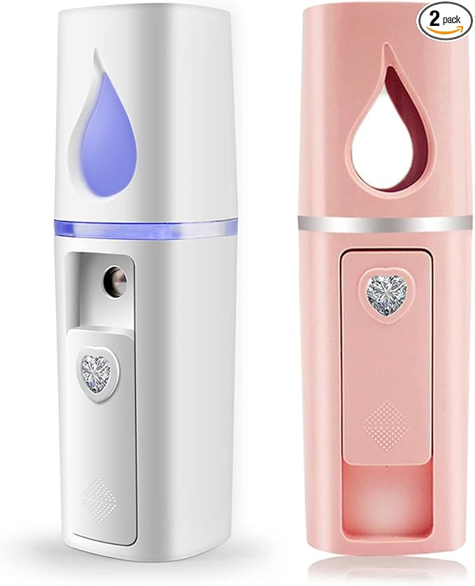 Portable Nano Facial Mister Mini Facial Steamer Atomization Eyelash Extensions with Mirror & 20ml Visual Water Tank (2 Packs)