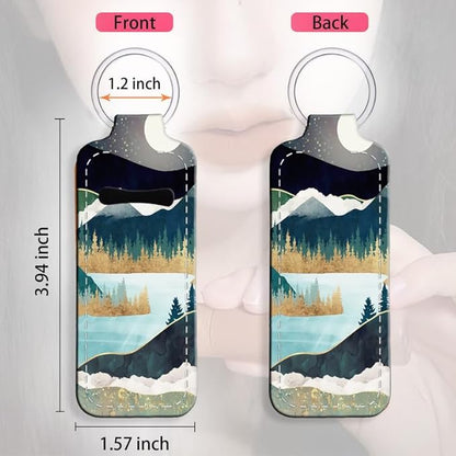 Chapstick Holder Keychain Holder Neoprene Lip Balm Lipstick Lip Gloss Holder Travel Accessory for Girls Women Gift(Forest Mountain Moon)