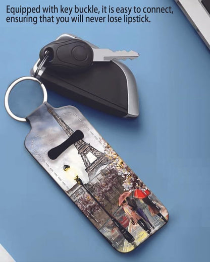 Chapstick Holder Keychain Holder Neoprene Lip Balm Lipstick Lip Gloss Holder Travel Accessory for Girls Women Gift(Oil painting Paris)