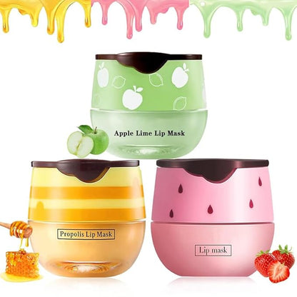 3PCS Bee Lip Balm Honey Pot,Honey&Apple Lime)