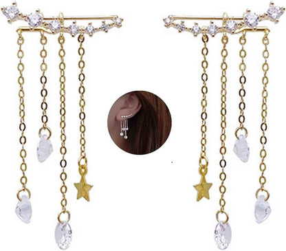 Boho Star Ear Jacket Earrings Gold Cz Star
