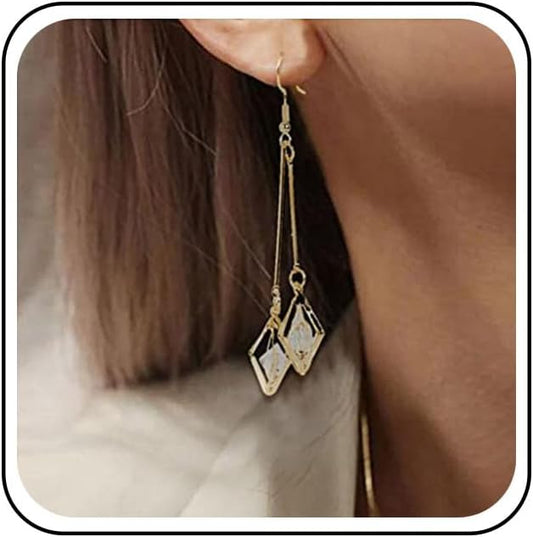 Vintage Crystal Dangle Earrings Long Bar