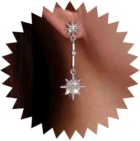 Vintage Crystal Starburst Drop Earrings Long