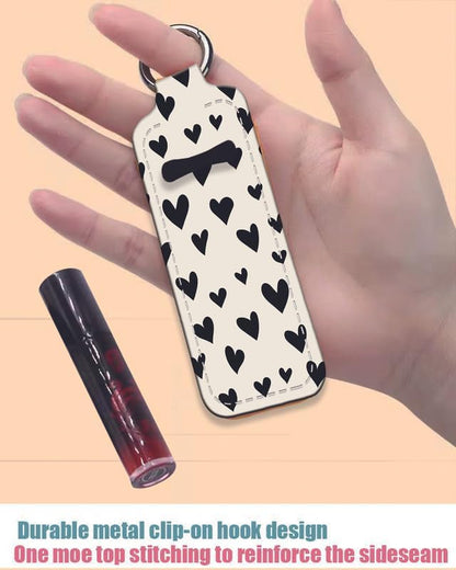 Chapstick Holder Keychain Holder Neoprene Lip Balm Lipstick Lip Gloss Holder Travel Accessory for Girls Women Gift(Beige Love Heart)