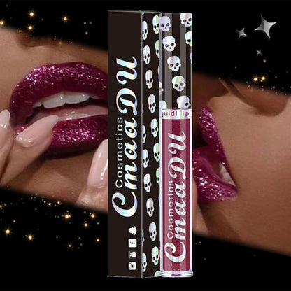 AKARY Shimmer Liquid Lipstick Long Lasting, Skull Diamond Metallic Shiny Glitter Glossy Shimmery Finish Waterproof Lip Gloss for Women, High Pigmented Nonstick Cup Lipstick Makeup for Lips, 06