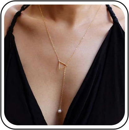 Boho Pearl Triangle Necklace Gold Y