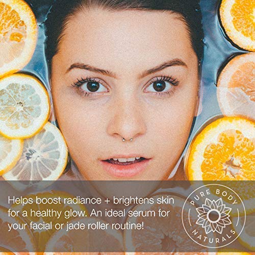 Pure Body Naturals Vitamin C Serum Dark Spot Corrector for Face, with Hyaluronic Acid and Vitamin E - Brightening Dark Spot Corrector Serum, 1 fl oz