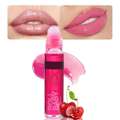 BINGBRUSH Roller Lip Glaze Mirror Lip Gloss, Plumping Magic Mood Lipstick Lip Glaze, High-Shine Clear Lip Stain Lip Balm Lip Care, Longlasting Moisturizing Lip Glow Oil (1Pc 03# Cherry)