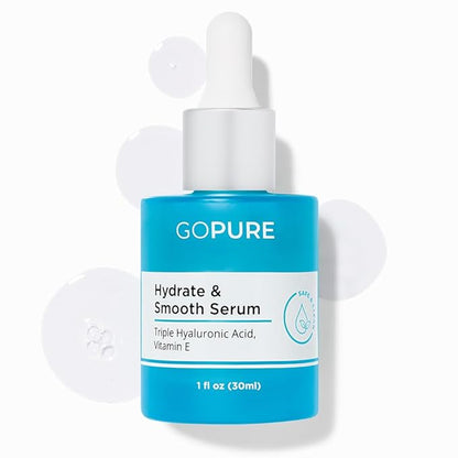 goPure Actives Hyaluronic Acid Serum with Vitamin E - Natural Glow Serum for Visibly Brighter, Hydrated Skin, Anti-Aging Serum to Smooth the Appearance of Wrinkles and Promote a Firmer-Look - 1 fl oz