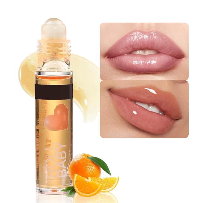 BINGBRUSH Roller Lip Glaze Mirror Lip Gloss, Plumping Magic Mood Lipstick Lip Glaze, High-Shine Clear Lip Stain Lip Balm Lip Care, Longlasting Moisturizing Lip Glow Oil (1Pc 02# Orange)