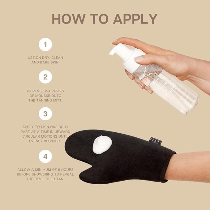 Nuda Self Tanning Water Mousse - Medium to Dark | Streak & Transfer-Free Clear Self Tanner | Hydrating Sunless Tanner for a Natural Look | Lightweight Fragrance-Free Self Tanning Mousse, (6.4 Fl Oz)