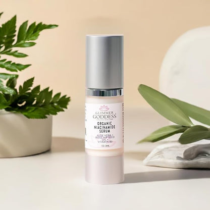 Glimmer Goddess Organic Anti-Aging Serum with Niacinamide Vitamin B3, Tightens Pores, Reduces Wrinkles with 5% Niacinamide: A Miracle for Your Skin, 1 oz