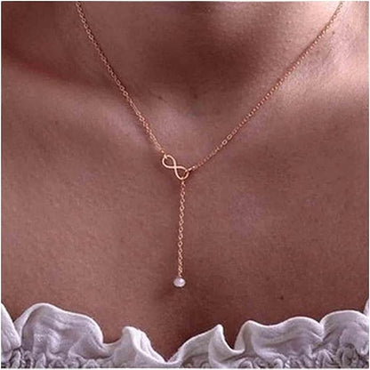 Boho Pearl Infinity Necklace Silver Y