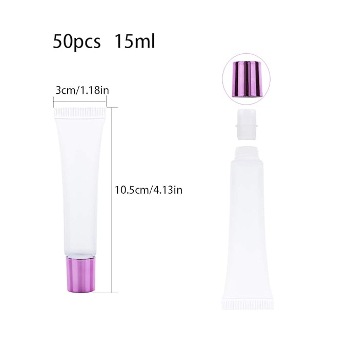 AJLTPA 50Pcs 15ml Lip Gloss Squeeze Tubes, Pink Purple Lip Gloss Containers Empty, Refillable Soft Clear Tubes for DIY Lipgloss Balm Cosmetic (Pink Purple)
