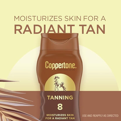 Coppertone Tanning Sunscreen Lotion, Water Resistant Body Sunscreen SPF 8, Broad Spectrum SPF 8 Sunscreen Pack, 8 Fl Oz Bottle, Pack of 2