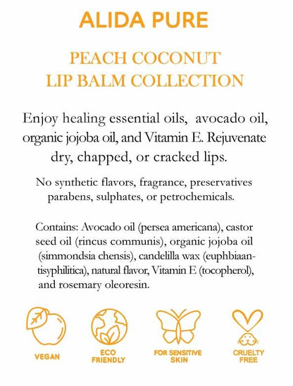 Peach Coconut Lip Balm Collection, Vegan Lips,