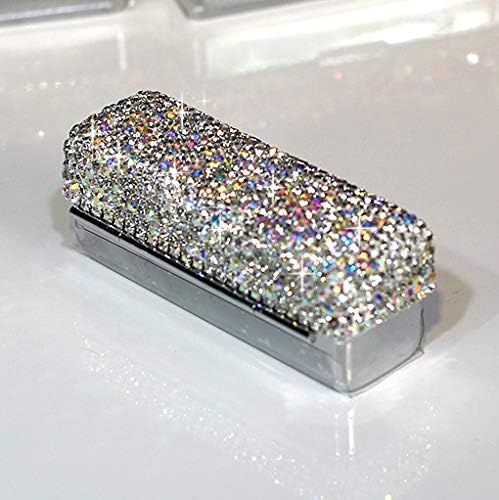 Lipstick Bling Rhinestone Crystal Lipstick Case Storage Organizer Box with Mirror for Women's Lipstick Holder-Cosmetic Storage Kit (Silver)