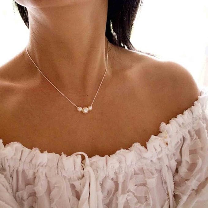 Boho Pearl Choker Necklace Gold Pearl Pendant Necklace