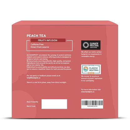 HANDPICK, Peach Tea Bags (80 Count) Non-GMO, Caffeine-Free - Peach, Hibiscus, Cinnamon, Cloves, Ginger | Floral & Refreshing Herbal Tea Bags, Brew Iced Tea or Hot Tea