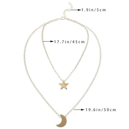 Bohemian Layered Necklace Moon Star Necklace