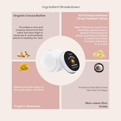 Beef Tallow & Zinc Sunblock | Tallow Sunscreen SPF 35 (2oz) | Reef Safe, Water Resistant | Beef Tallow for Skin, Tallow Face Moisturizer | Organic 100% Grass Fed Tallow, Zinc Oxide