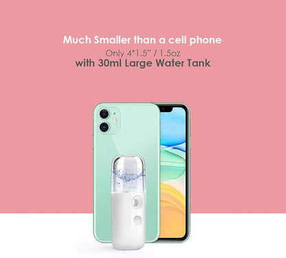 GIVERARE Nano Facial Steamer, Handy Mini Mister, USB Rechargeable Mist Sprayer, 30ml Visual Water Tank Moisturizing&Hydrating for Face, Daily Makeup, Skin Care, Eyelash Extensions-White