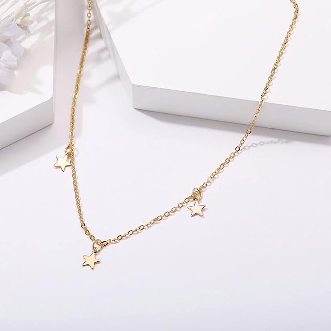 Boho Star Choker Necklace Gold Dangle