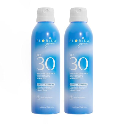Florida Glow SPF 30 Sunscreen Spray - Hawaii 104 Reef Act & Florida Keys Compliant Broad Spectrum Water Resistant Sport Sun screen - Child Friendly Oxybenzone & Octinoxate Free (SPF 30 2-pack)