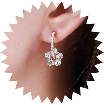 Vintage Rhinestone Flower Drop Earrings Crystal