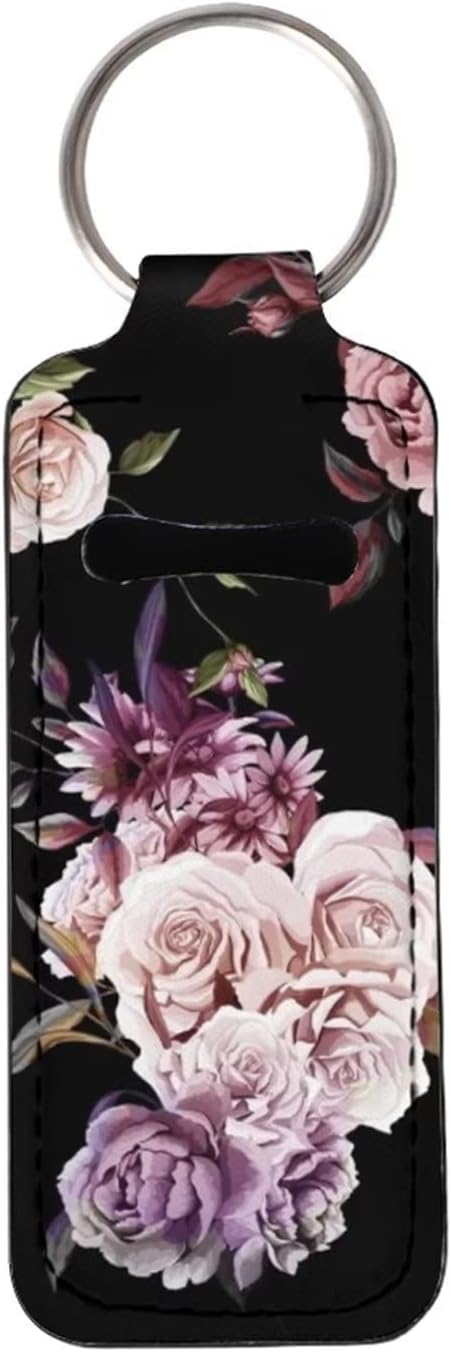 Neoprene Chapstick Holder Keychain Elegant Rose