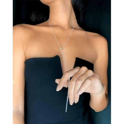 Boho Circle Bar Lariat Necklace Silver
