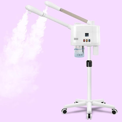 Professional 2 in 1 Ozone Facial Steamer on Wheels - Hot & Cold with Time Setting, Adjustable Height for Spa, Salon & Home