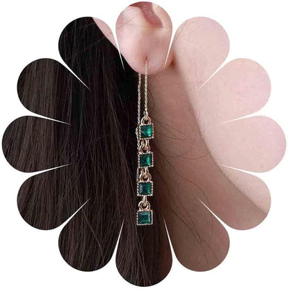 Vintage Emerald Crystal Threader Earrings Green Gem Drop
