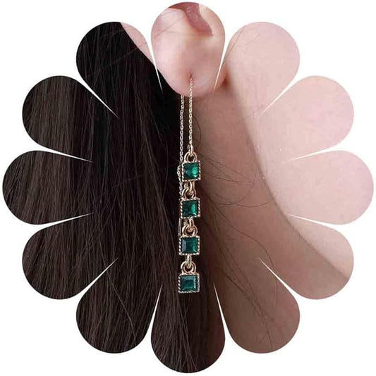 Vintage Emerald Crystal Threader Earrings Green Gem Drop