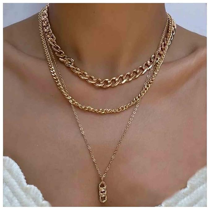 Punk Layered Necklace Choker Gold Cable