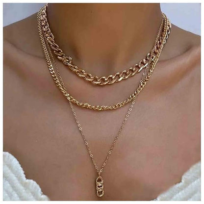 Punk Layered Necklace Choker Gold Cable