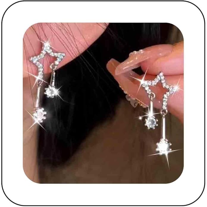 Vintage Crystal Star Earrings Rhinestone Drop