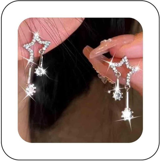 Vintage Crystal Star Earrings Rhinestone Drop