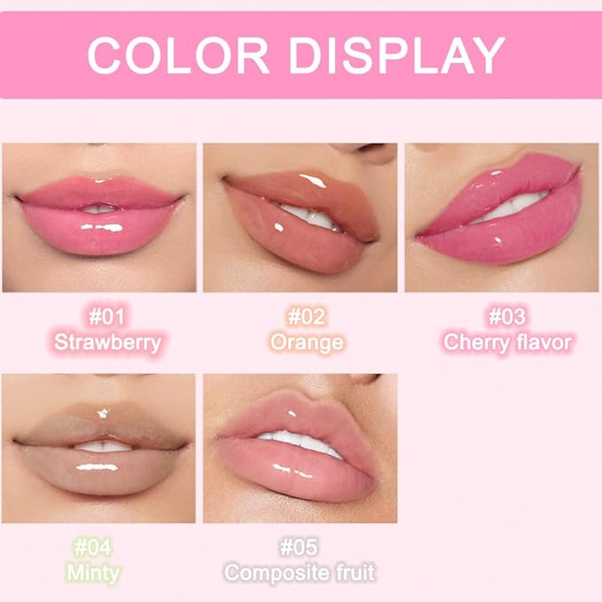 BINGBRUSH Roller Lip Glaze Mirror Lip Gloss, Plumping Magic Mood Lipstick Lip Glaze, High-Shine Clear Lip Stain Lip Balm Lip Care, Longlasting Moisturizing Lip Glow Oil (5Pcs 01#-05#)